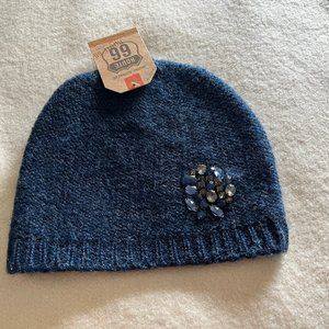 NWT! Womens Blue Knit Hat with Embellishments